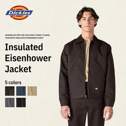 Dickies | TJ15 Insulated Eisenhower Jacket, Full Zip Work Jacket, Full Zip Work Jacket, Men's Workwear, Lightweight Warmth, Wrinkle-Resistant, Stain-Resistant, Easy-Care Finish, Hidden Interior Pocket, Pairs With 874 Pants