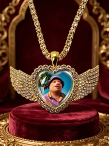 John Pork Meme Necklace, Iced Out Angel Wing Pendant with Tennis Chain, Funny "John Pork is Calling" Jewelry, Hip Hop Bling Gift for Men Women Teens, Heart Pendant Necklace
