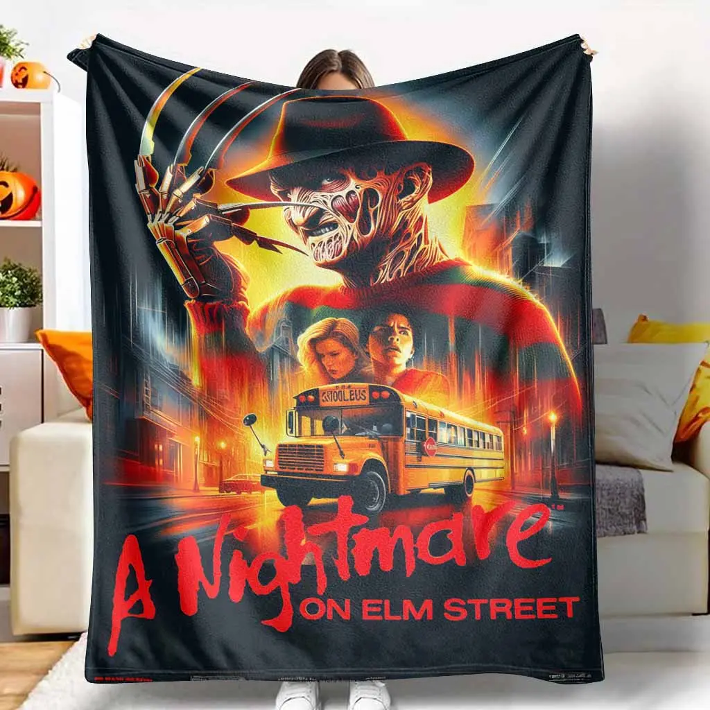 Elm Street Nightmare Horror Print Blanket - Ultra-Soft, Lightweight, Cozy Flannel Throw, Perfect for Horror Fans, Halloween Movie Marathons, Living Room Decor, Horror Print Blankets