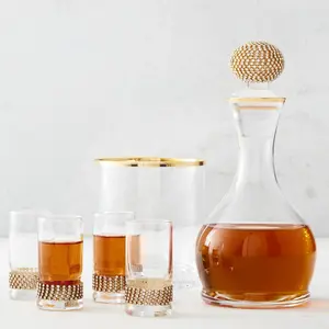 Z Gallerie Victoria Gift Set-1 Decanter and 4 Shot Glasses Home Classic Beverage Gold
