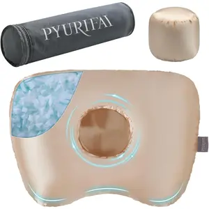 Piercing Pillow - Ear Piercing Pillow With Foam Plug, Adjust Shredded Picrcing Pillow For Side Sleepers, Donut Piliow For Ear With 4.5x4.5''Hole, Ergonomic Curved, Champagne