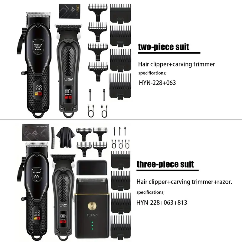 2/3 men's professional hair and beard trimming set-cordless scissors with LED display, precision trimming set, USB rechargeable, suitable for family, perfect holiday gift, Cordless Hair Cutting, Hair Trimmer Set