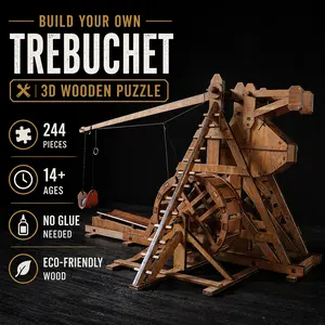 3D Wooden Trebuchet Model Kit Figurine (244 Pieces, No Glue Required)