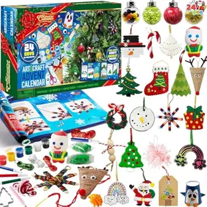 2025 Christmas Art & Craft Advent Calendar, 24 Days Christmas Countdown, Kids DIY Crafts with Children's Scissors Glue Lanyards Paint Watercolor Pens for Xmas Party Favor Gifts