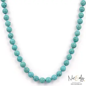 Howlite Turquoise-Colored Cabochon Beaded Necklace