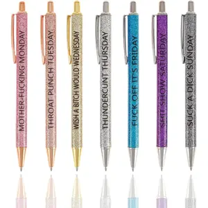 7 count Swear Word Daily Pen Set,Funny Pens for Adults Describing Mentality,Office Pens with Sayings for Each Day of The Week,Weekday Vibes Glitter Pen, for Colleagues,Friends Who Love to Write Diary
