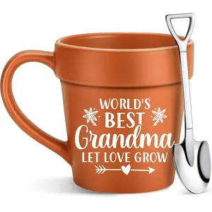 Grandma Coffee Mug Gifts,HandMade Gardening Birthday Gifts,Mothers Day,Grandma Gifts from Grandkids,Funny Mug Shovel Spoon Set Gifts for Plant Lovers