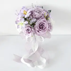 Bridal Toss Bouquet with Artificial Roses, Church Wedding Ceremony Decoration, Anniversary Event Display