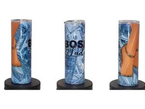 Boss Lady (BLUE) (20oz Stainless Steel Skinny Tumbler with Push Top, Sliding Lid, and Reusable Straw)  Drinkware Washable Cup Portable