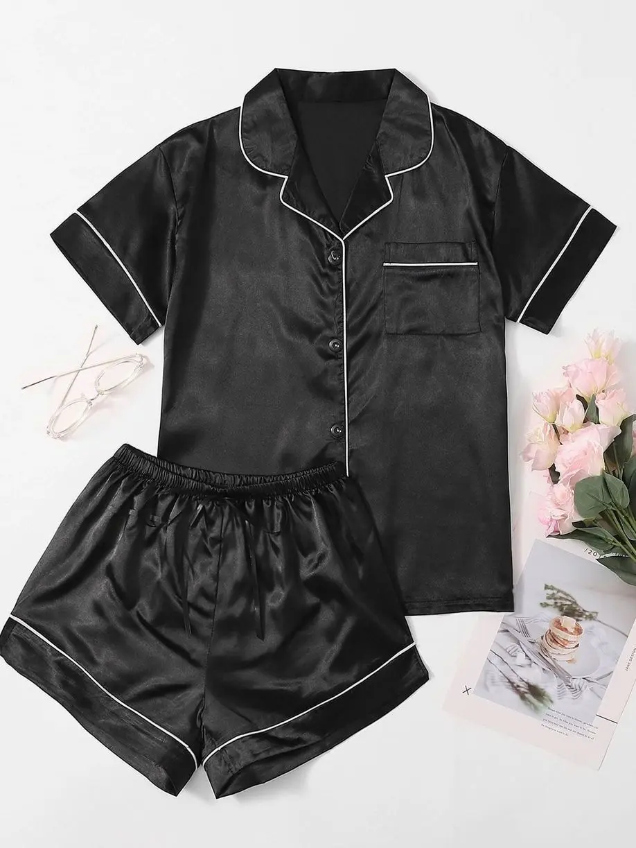 Women's Silk Satin Pajama Set, Button Up Short Sleeve Top & Shorts, Soft Lightweight Sleepwear, Luxury Loungewear, Matching PJ Set, Cozy Homewear, Bridal Getting Ready