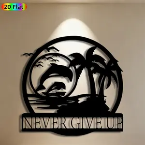 1pc Dolphin & Palm Tree Metal Wall Art, Tropical Dolphin Statue Mural, Ideal Gift for New Year, Easter, Beach Theme Enthusiasts, Weather-Resistant Metal Wall Decor Wall Sculptures, Perfect for Patio Wall & Garden Fence, Coastal Home Decor Lovers