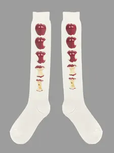 Women's Knitted Long Socks Apple Print Design, Cute Compression Crew Socks for Nurses & Daily Wear, Soft Comfortable Healthcare Heroes Gift