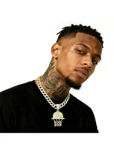 Diamond Inlaid Basketball Hoop Pendant Necklace Hollow Sports Fashion Jewelry