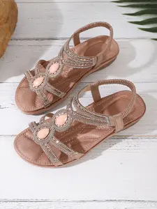 Women's Bohemian sandals Arch support Elegant versatile Comfortable Summer Beach Shoes Boho Flat Sandals Open Toe Elasticated Strap slip on Dressy sandals for Wedding Guest Party Dance Prom Walking Shoes