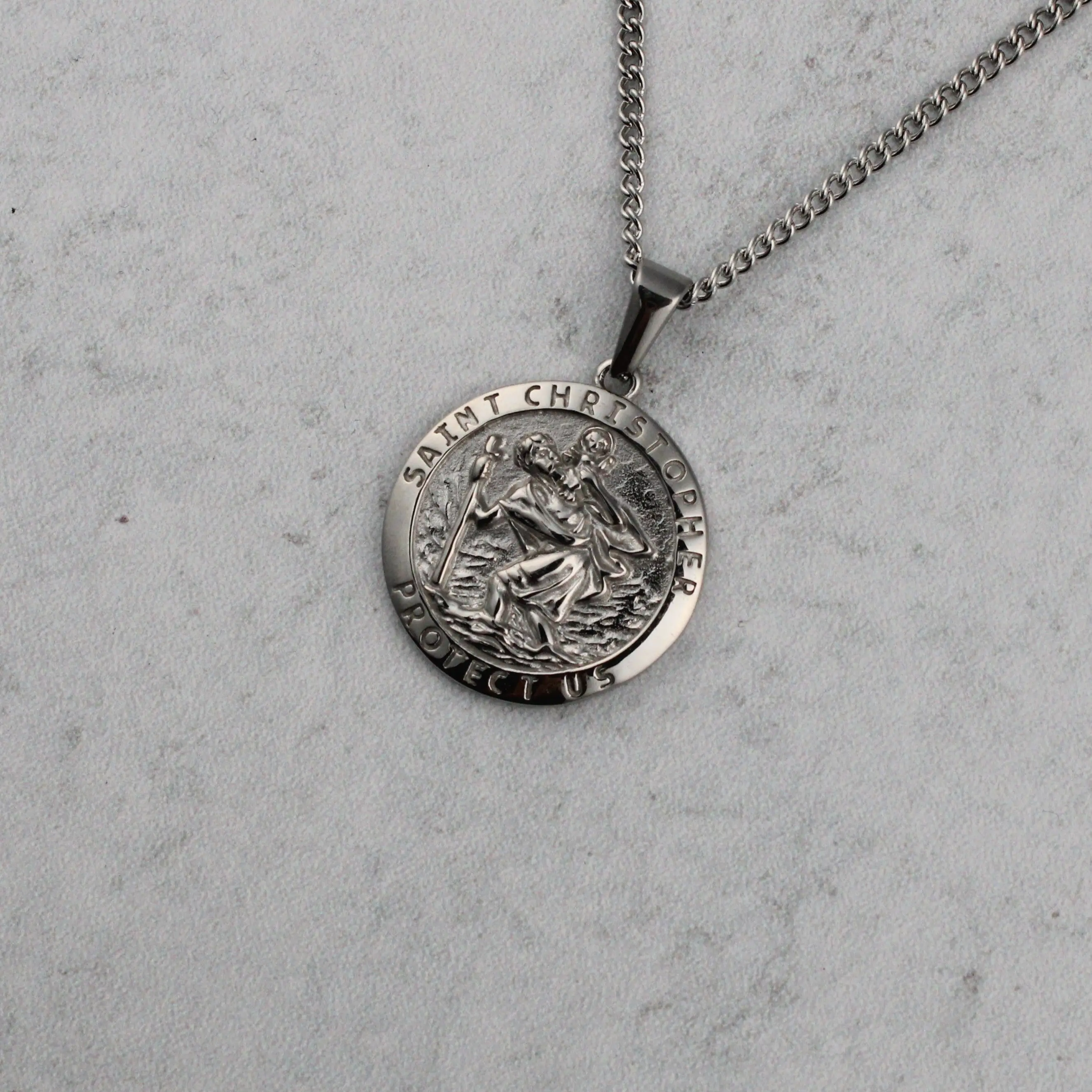 Silver Saint Christopher Pendant Chain Necklace Silver Saint Christopher Pendant Chain Necklace