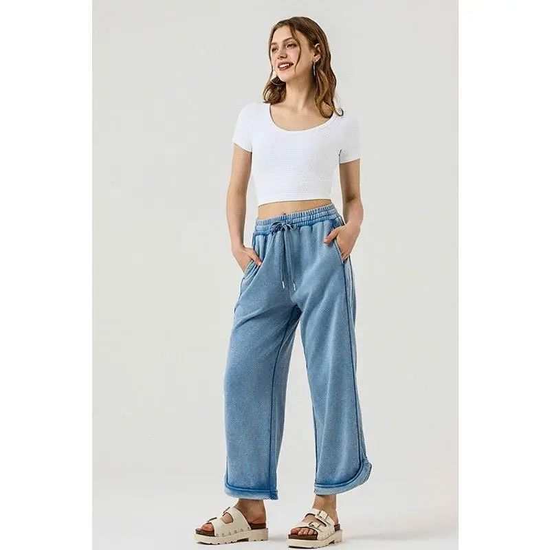 Dolphin Tail Wide Leg Mineral Washed Pants