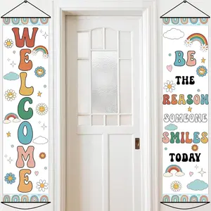 2 count Boho Rainbow Welcome Banner Classroom Door Decorations  to School Banner Positive Motivational Colorful Classroom Supplies for Teachers First Day of School Office Bulletin Board