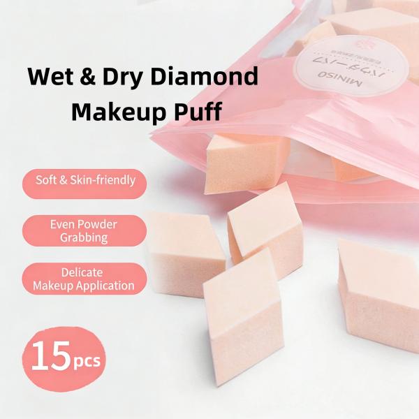MINISO SBR Special Shape Makeup Puffs 15PCS, Wet & Dry Use Soft Cosmetic Sponges, Foundation Concealer Blending Beauty Tools for Face Makeup, Soft and Long-Lasting Daily Beauty Essentials