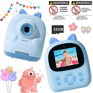 Children's Dual Lens Instant Printing Camera, 1080P High-definition Video 2.4-inch Display Screen, Music and Gaming Functions, Cute Compact Camera Gift Suitable for Boys and Girls Aged 3-12