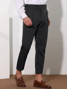 INSPIRE CHIC Striped Dress Pants for Men's Pleated Front Business Tapered Cropped Trousers
