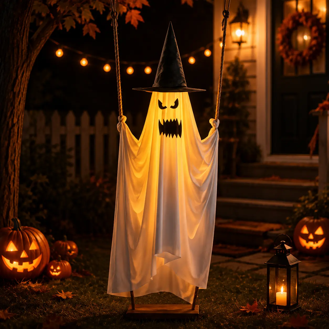 Halloween Ghost Swing Decoration with LED Lights – Product Description