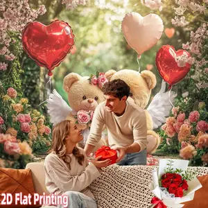 2d flat banner 1pc Valentine'S Day Romantic Bear Couple Backdrop-No Electricity Required, Versatile Party Decoration for Living Room, Bedroom, Office, Outdoor Celebration, garden decoration, Party Decorations Banners