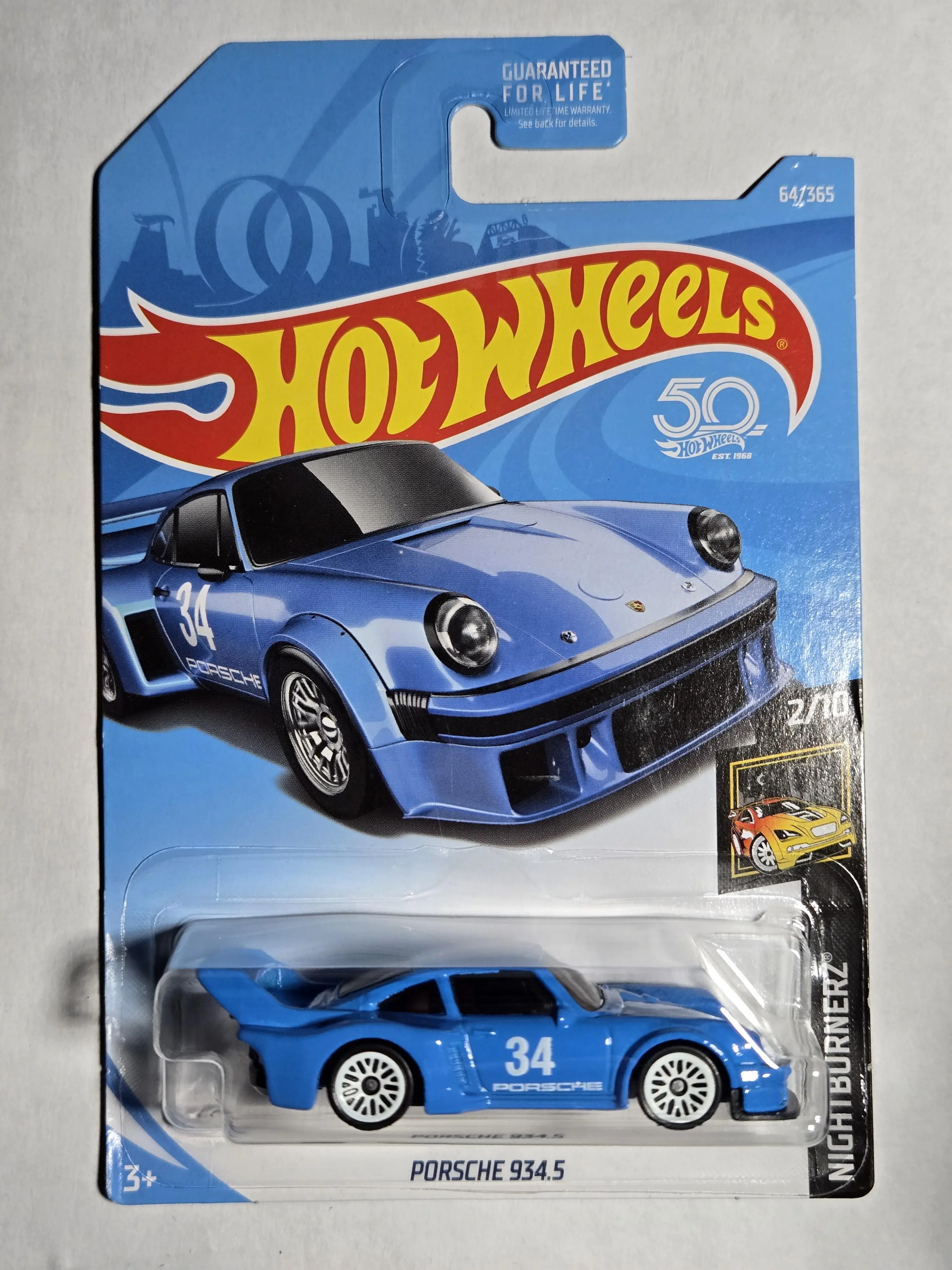 Hot Wheels 2018 50th Anniversary Nightburnerz Porsche 934.5 (Blue) - Carded with Protector