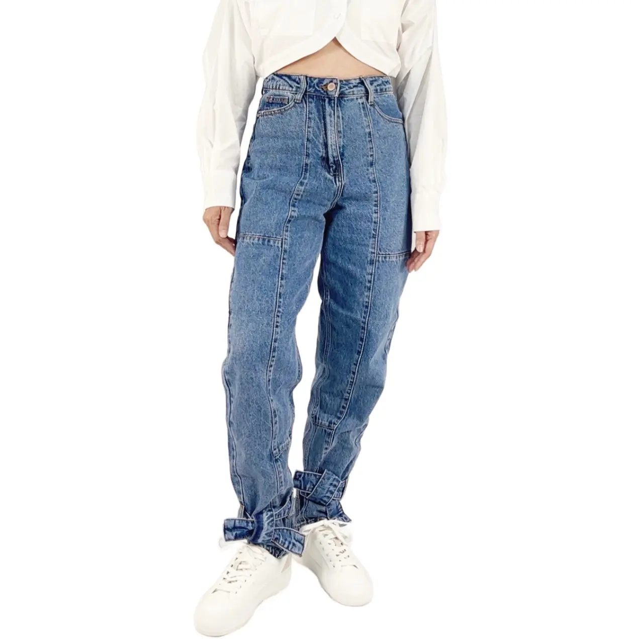 SimplYoung Women's Boyfriend Jeans with Ripped Design, Medium Blue - Womenswear, Bottom for Ladies - Underwear, Lady