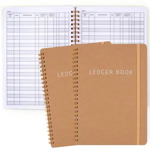 Budget Book, 2PCS Ledger Book, 5.8" x 8.3" Beige Accounting Ledger Book, Spiral Design Ledger Book for Business or Personal Bookkeeping, Tracking Money in and Out (Kraft Colour)