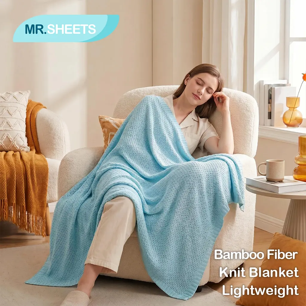 NTBAY Organic Bamboo Knit Blanket, Instant Cooling Blanket for Hot Sleepers, Breathable, Silky Soft Summer Throw