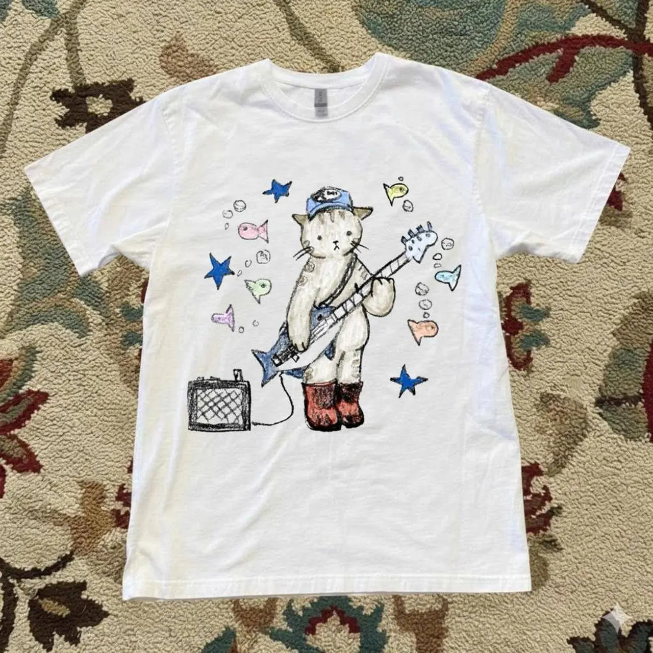 Cute Cat Graphic Baby Tee – White Y2K Aesthetic Tee