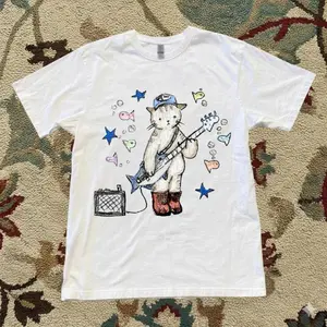 Cute Cat Graphic Baby Tee – White Y2K Aesthetic Tee