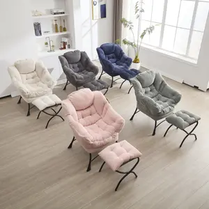 Lazy Chair with Ottoman, Modern Lounge Accent Chair with Armrests and A Side Pocket, Leisure Upholstered Sofa Chair Reading Chair with Footrest for Small Space, Corner Chair-Pink