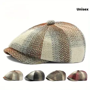 Unisex Lightweight Retro British Beret Hat with Herringbone Pattern - Spring Autumn Winter Beanie for Men & Women, Multi-Color Options, Hand Wash/Dry Clean