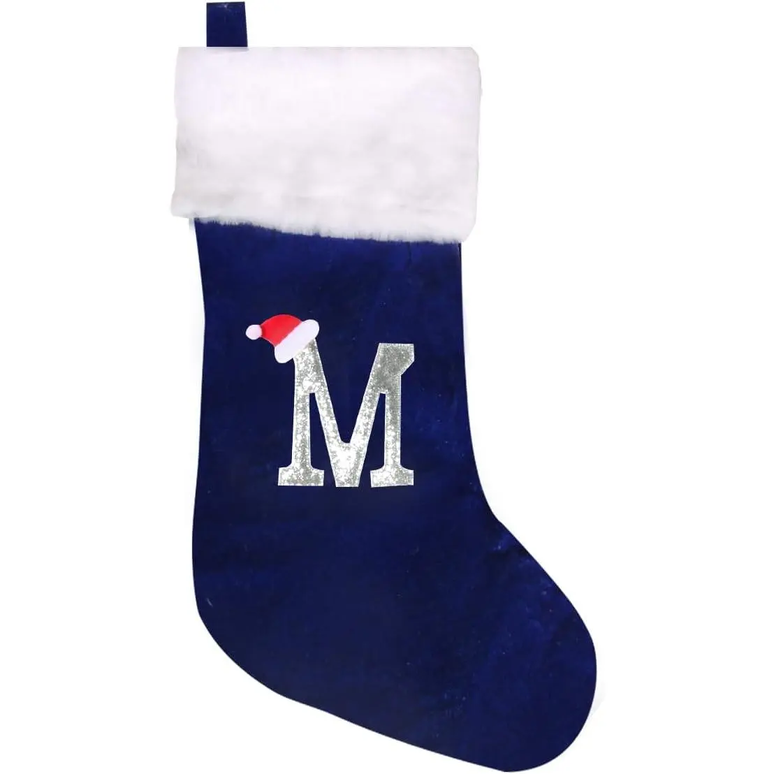 20-in Rustic Customizable Plush Fabric Christmas Stockings - Monogram Embroidered Letter M Ornaments, Xmas Home Decor Supplies