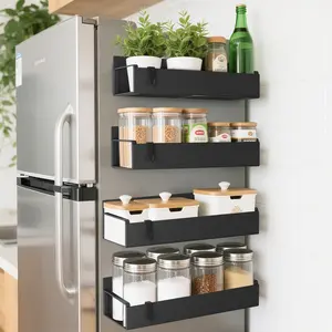 4 Pack Magnetic Spice Rack Organizer with Hooks for Refrigerator and Oven, Black Fridge Organizers and Storage for Kitchen mothersdaygift