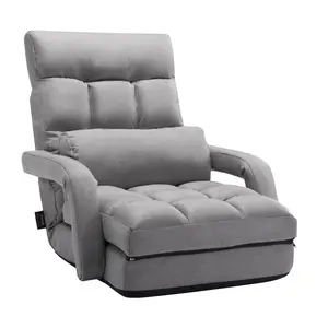 VEVOR Floor Chair, Floor Gaming Chair with 5 Adjustable Position and Back Support, Folding Sofa Chair with Armrest for Adults, Sofa Lounger Bed with Back Cushion for Living Room and Bedroom, Gray