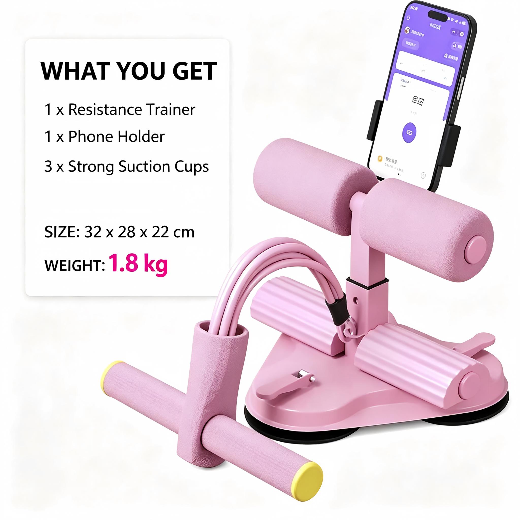 Suction Cup Sit-Up Trainer, Thick Non-Slip  Foam Sit-Up Trainer with 6-Tube Resistance Bands & Phone Holder, Portable Abdominal Trainer for Apartment Daily Core Workout