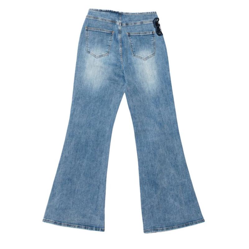 Vanessa CANANA Women's High Rise Stretch Flared Jeans - Mid Wash with Butterfly Embroidery, Minimalist Denim Pants SH25F04