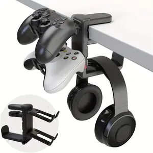 3-in-1 gaming headphone and controller stand, a universal headphone stand suitable for setting under the table, perfect for gaming accessories, controller stand, modern gaming setup, durable gaming equipment, headphone stand