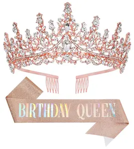 Regal Birthday Tiara & Wedding Sash Set