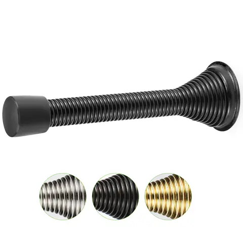 S.Y. Steel Spring Door Stops - 3-1/4 in Heavy Duty Durable Steel Body Wall Mount Door Protector with Rubber Bumper, Quiet Stop, Wall Safety, Easy Drill Install