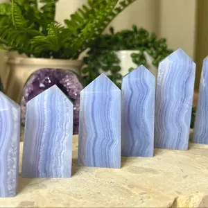 Blue Agate Tetragonal Design Decorative Item, Home Decoration for Office Bedroom Desktop Crystal, Feng Shui Ornament, Unique Gift