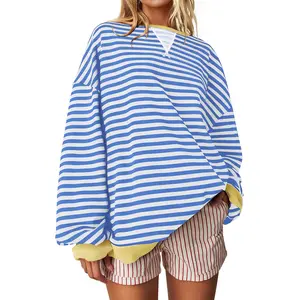 UEU Women Striped Oversized Sweatshirt Color Block Crewneck Longsleeve Pullover Top Baggy Trendy Preppy Clothes Fall Fashion Casual Baggy Sweatshirt
