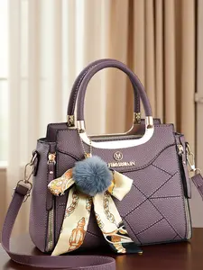 Large Capacity Women's Handbag, Stylish Durable Satchel for Daily Use, Elegant Plush Pendant, Available in Multiple Colors