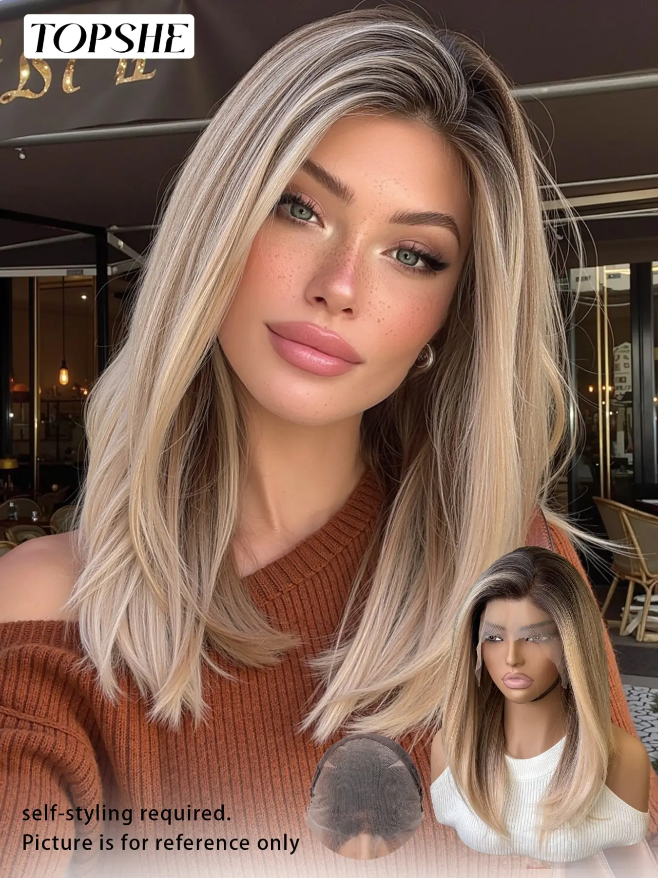 13×6 Lace Front Wig, 16 Inch Brown to Apricot Ombre with Layers, Natural Hairline Design, Premium Heat-Resistant Synthetic Fiber, Suitable for Various Styling, Heat Resistant Wigs, Synthetic Material Wigs