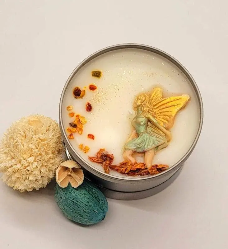 Fairy Embed Candles - 6oz Tin, High-Quality Wax, Hand-Painted Mica Designs, Room, Decor