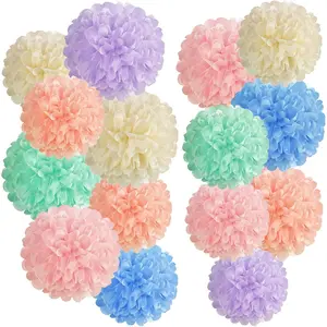 Tissue Paper Pompoms Paper Flower 15 Pcs Hanging Tissue Paper Flowers Flower Ball for Birthday Bachelorette Wedding Shower Bridal Shower Party Decoration (Sizes 7.9" to 9.8") - Home Improvement.