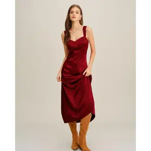 Red Sweetheart Neck A-Line Maxi Dress