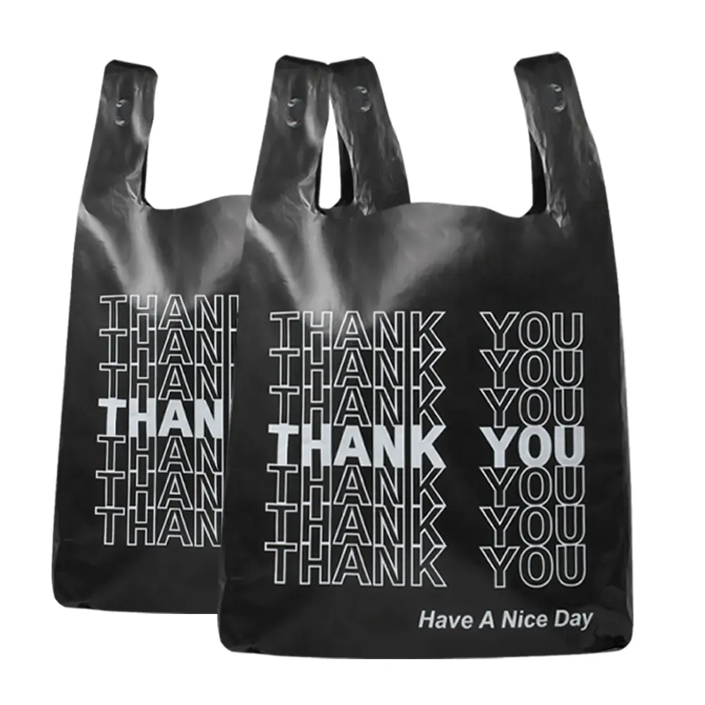 Heavy Duty Black Thank You T-Shirt Bags, 1000 Count, 11.5 x 6.5 x 22 Inch Plastic Shopping Bags with Handles for Grocery, Retail Stores, Restaurants, Takeout & Small Business
